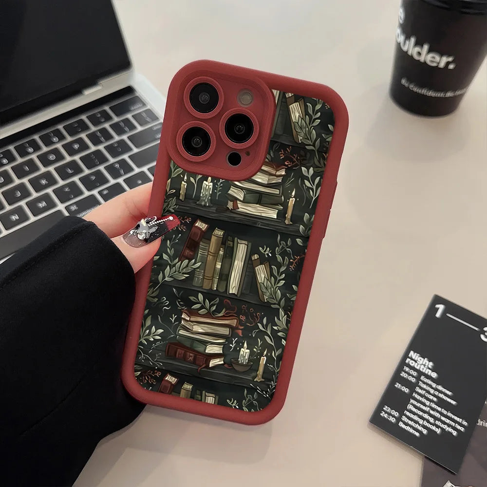 Book Shelf Creative Pattern Phone Case For iPhone 17 11 12 13 14 15 16 Pro Max 16E XS X XR 7 8 Plus 17 Air Shockproof Soft Cover