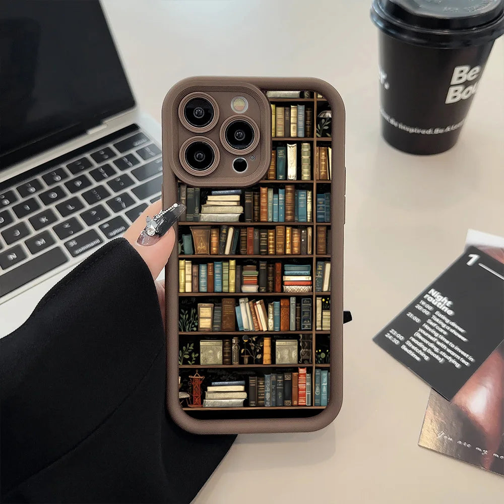 Book Shelf Creative Pattern Phone Case For iPhone 17 11 12 13 14 15 16 Pro Max 16E XS X XR 7 8 Plus 17 Air Shockproof Soft Cover