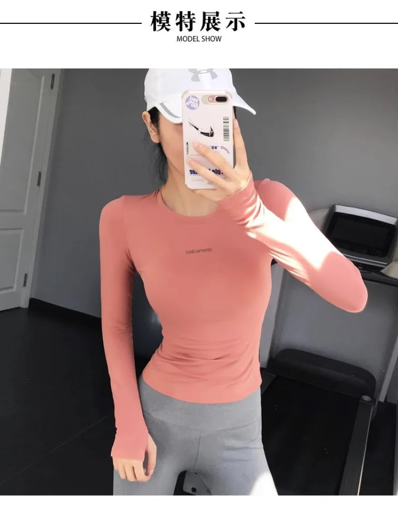 Fitness Tops Women Tight Sports Long Sleeve Yoga Clothing Running Training Clothes Gym Workout Shirt Comfortable Training Cloth