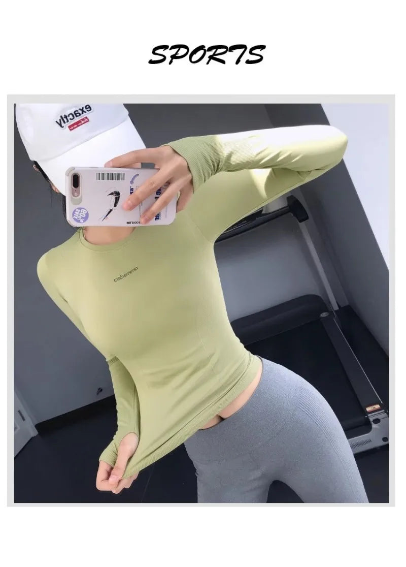 Fitness Tops Women Tight Sports Long Sleeve Yoga Clothing Running Training Clothes Gym Workout Shirt Comfortable Training Cloth