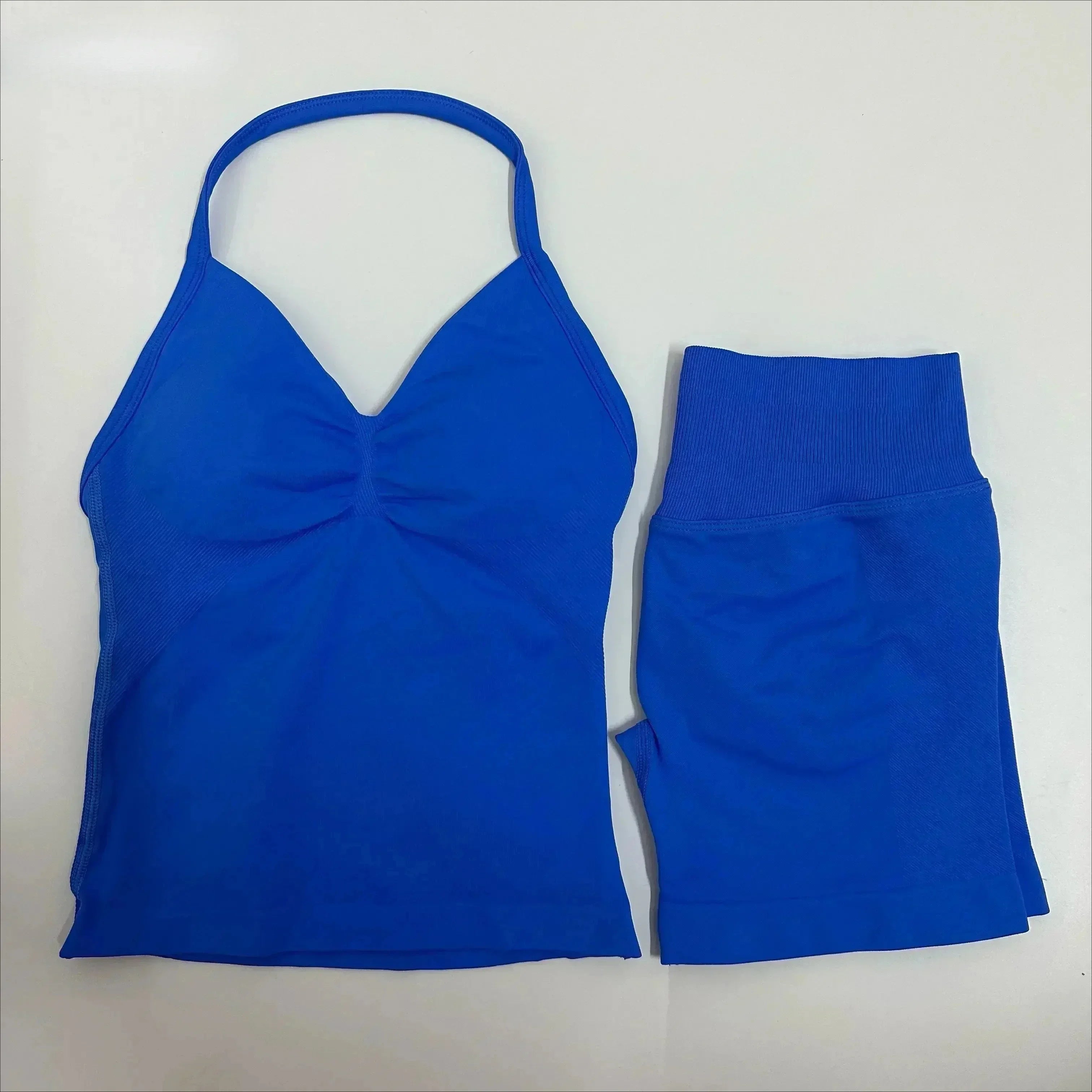 Fitness Girl Comfortable and Breathable Sports Neck Long Tank and Shorts Set Sports Yoga Vest Fitness Exercise Yoga Suit Set