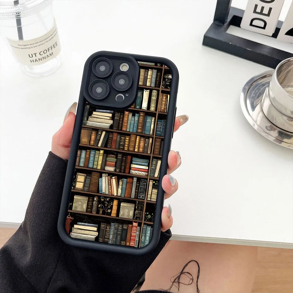 Book Shelf Creative Pattern Phone Case For iPhone 17 11 12 13 14 15 16 Pro Max 16E XS X XR 7 8 Plus 17 Air Shockproof Soft Cover