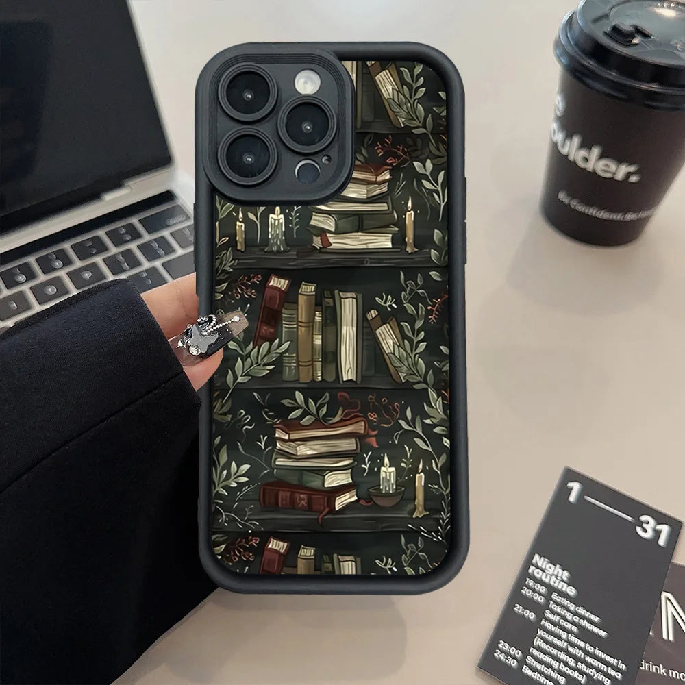 Book Shelf Creative Pattern Phone Case For iPhone 17 11 12 13 14 15 16 Pro Max 16E XS X XR 7 8 Plus 17 Air Shockproof Soft Cover