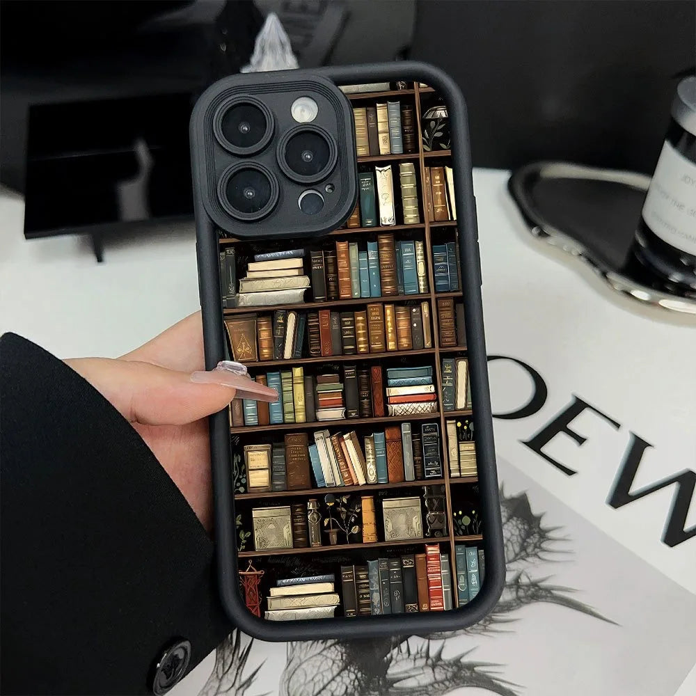 Book Shelf Creative Pattern Phone Case For iPhone 17 11 12 13 14 15 16 Pro Max 16E XS X XR 7 8 Plus 17 Air Shockproof Soft Cover